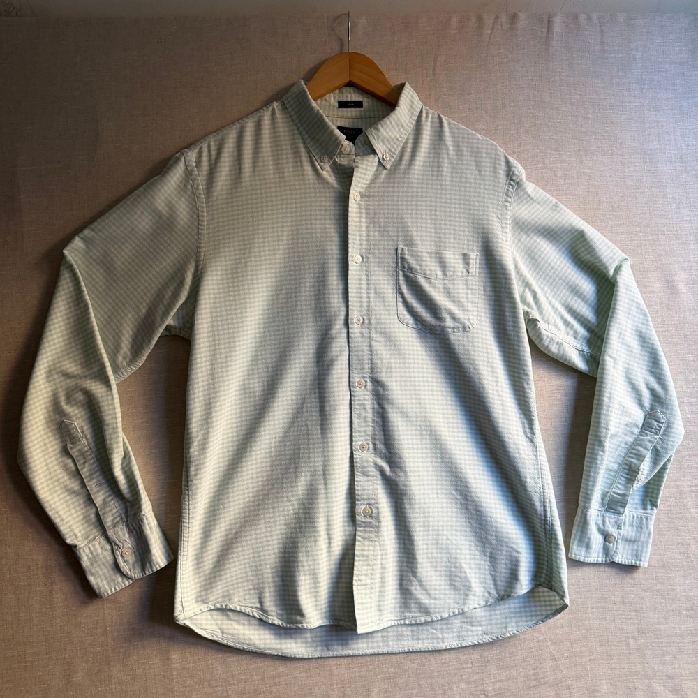 J.Crew Oxford Slim Fit Gingham Shirt Green White 100% Cotton Preppy Large